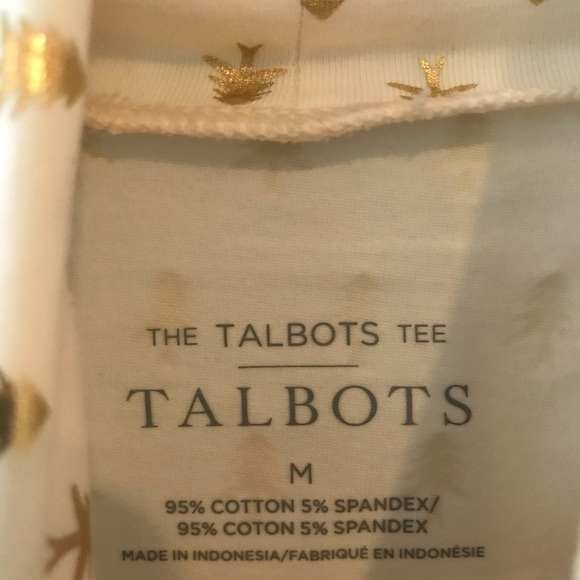 NWT! Talbots Tee Christmas trees size M long sleeve white and gold turtleneck - Picture 4 of 9
